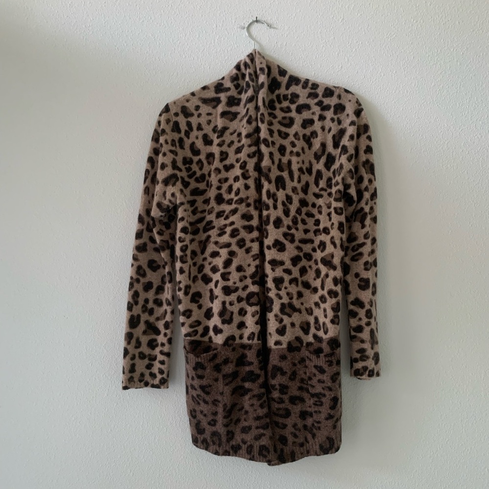 Magaschoni 100% Cashmere Leopard Print Open Cardigan